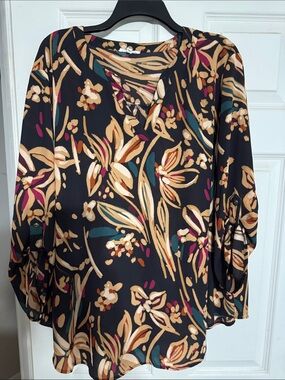 Maurices Black Floral V-Neck Blouse